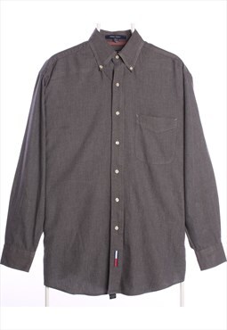 Vintage 90's Tommy Hilfiger Shirt Long Sleeve Grey Men's Med