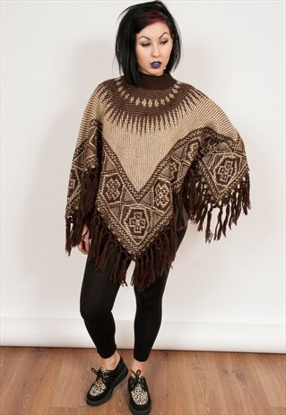 VINTAGE BROWN PATTERN PONCHO