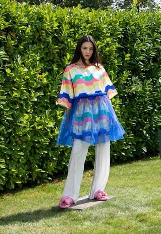 RAINBOW STRIPED TUNIC DRESS, TULLE DRESS, TUNIC DRESS