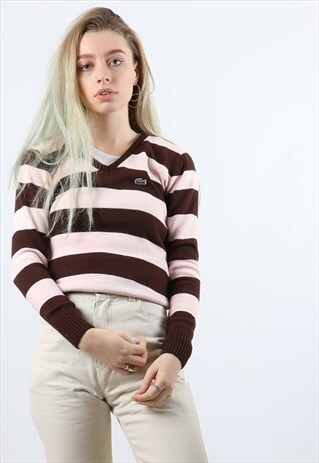 VINTAGE LACOSTE SMALL PINK AND BROWN JUMPER