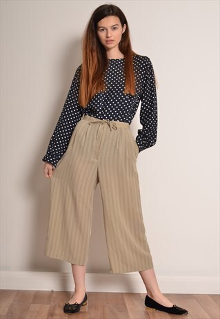 VINTAGE 90S ELASTICATED WAIST 3/4 LENGTH TROUSERS IN BEIGE
