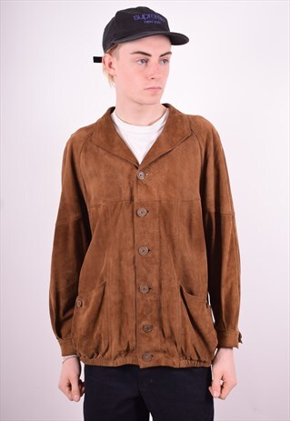 MENS VINTAGE SUEDE JACKET LARGE BROWN 90'S