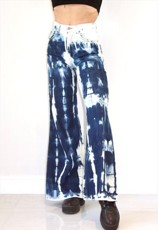 REWORKED DENIM Y2K BLEACHED WIDE LEG FLARED TIEDYE JEANS