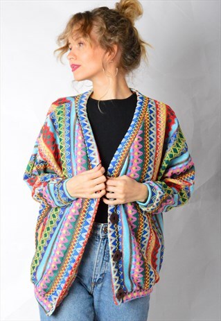 VINTAGE 80S COLOURFUL KNIT CARDIGAN