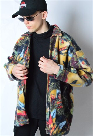 VINTAGE 90S COLOURFUL NATIVE AMERICAN FLEECE JACKET