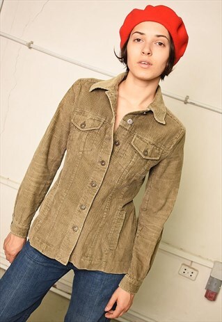 Y2K RETRO CORDUROY KHAKI GREEN FESTIVAL GARM JACKET TOP
