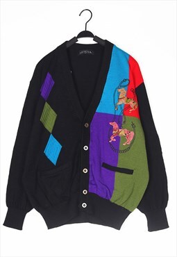 Black Patterned wool knitwear Cardigan jumper knit 
