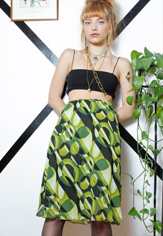 70S HIPPIE 90S GRUNGE SHEER GREEN HIGH WAIST BOHO SKIRT