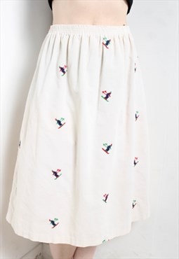 Vintage 90's Embroidered Sweat Skirt White