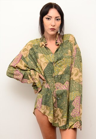 VINTAGE 90'S PAISLEY FLORAL INDIE PATTERNED OVERSIZED SHIRT