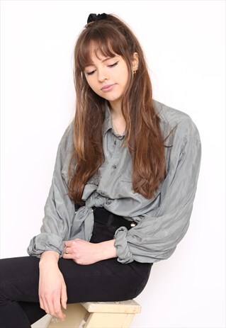 VINTAGE 90S KHAKI SILK OVERSIZED BLOUSE SHIRT