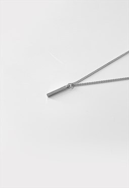 54 Floral Slim Bar Pendant Necklace Chain - Silver