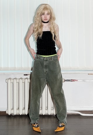 VINTAGE Y2K BOLD BALLOON FIT JEANS IN WASHED OUT MOSS GREEN