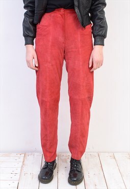 Vintage Women's S M Red Suede Leather Trousers Pants Bottoms