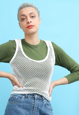90S VINTAGE WHITE MESH STRING VEST