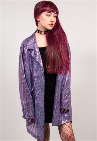 VINTAGE 80'S PURPLE SEQUIN OVERSIZED BLAZER JACKET