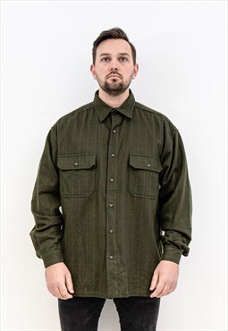 URBAN WEAR Wool Button Up Over Shirt Plaid Tartan Check Top