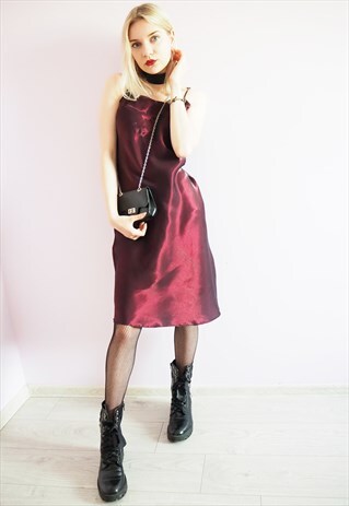 VINTAGE Y2K GRUNGE BURGUNDY SHIMMER MINI SLIP DRESS