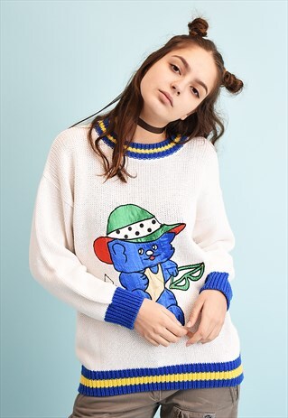 90'S RETRO NEUTRAL EMBROIDERED NOVELTY KNIT JUMPER