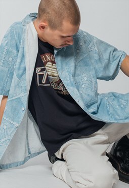 Vintage Y2k Short Sleeve Pastel Blue Denim Look Shirt