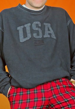 Vintage USA Embroidered Spellout Graphic Crewneck Sweatshirt