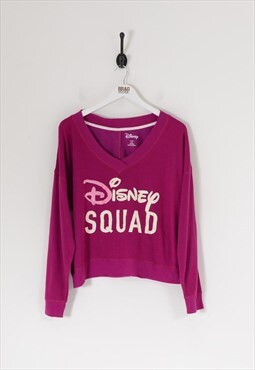 Vintage DISNEY Squad V-Neck Sweatshirt Pink Large BV11532
