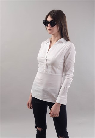 SLIM WHITE SHIRT /CASUAL TOP/COTTON/BUSINESS OUTFIT/F1810