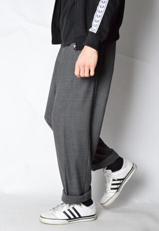 VINTAGE 80S GREY MINIMALIST WOOL BLEND PANTS