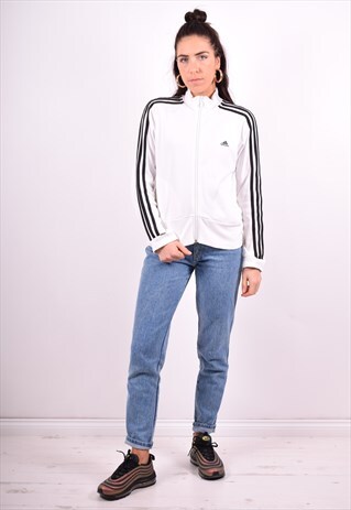 ADIDAS WOMENS VINTAGE TRACKSUIT TOP JACKET MEDIUM WHITE 90'S