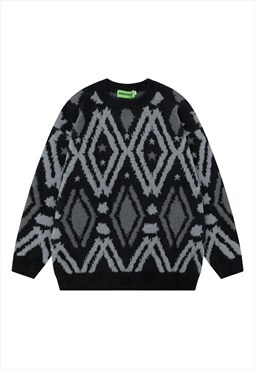 Geometric sweater knitted Aztec jumper Southern top in black