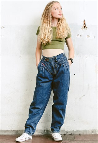 VINTAGE 80S SUPER HIGH WAISTED TAPERED JEANS