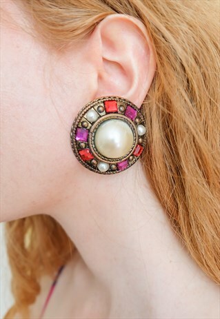 VINTAGE 80S ROUND BIG STATEMENT CLIP-ON EARRINGS