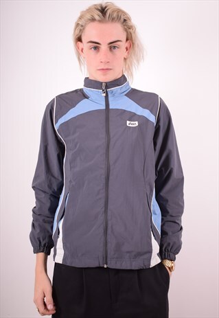 ASICS MENS VINTAGE TRACKSUIT TOP JACKET SMALL GREY 90S