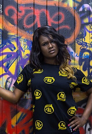 ALLOVER LOGO: ORGANIC TEE (BLACK & YELLOW)