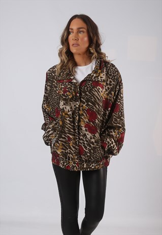 BOMBER JACKET OVERSIZED PATTERNED PRINT VINATGE UK 16 (GK3E)