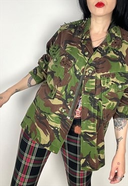 Grunge style Reworked Studded Camouflage Jacket size small