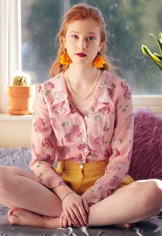 PINK RUFFLE FLORAL BLOUSE