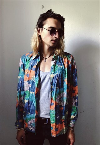 VINTAGE COLORFUL FLOWER PATTERNED SHIRT