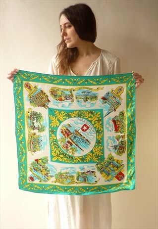 1970'S VINTAGE MAASTRICHT DUTCH NOVELTY PRINTED SCARF