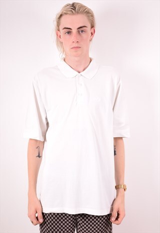 ADIDAS MENS VINTAGE POLO SHIRT MEDIUM WHITE 90S