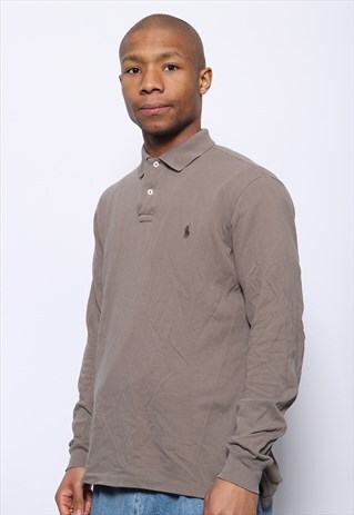 VINTAGE RALPH LAUREN LONG SLEEVED POLO SHIRT BROWN