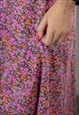 VINTAGE 70'S MULTICOLOUR FLORAL PRINT A LINE MIDI SKIRT