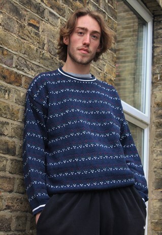VINTAGE / 80'S / BLUE PATTERNED JUMPER