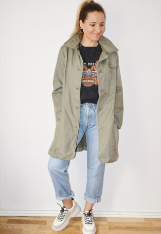 90'S WOOLRICH OLIVE TRENCH COAT/RAINCOAT/ LIGHT JACKET