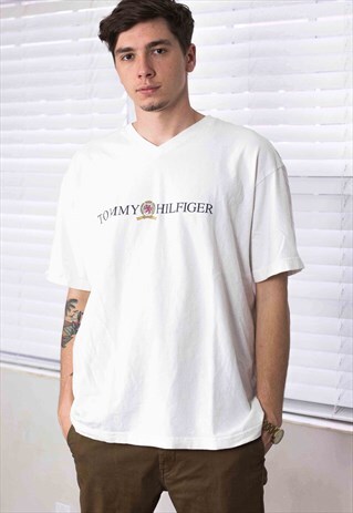 VINTAGE TOMMY HILFIGER T-SHIRT LOGO 90S L 8.2