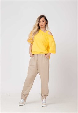 Drop crotch track pants with crossed ribbed trim 