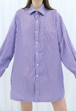 90s Vintage Blue Striped Shirt (Size XL)