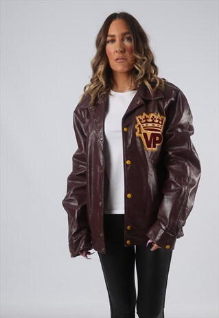 RARE LEATHER JACKET BOMBER OVERSIZED VARSITY UK 14 16 (CK7I)