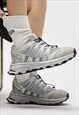 RETRO SNEAKERS EDGY METALLIC TRAINERS RAVER SHOES IN GREY