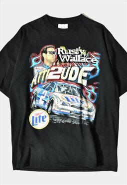 (M) 2000's Vintage Rusty Wallace Nascar T-Shirt Print Blac